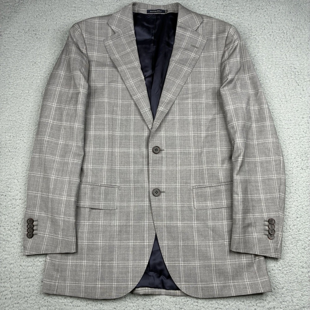 SuitSupply Lazio Blazer Men's 38R Gray Windowpane Check Slim Fit Reda Wool